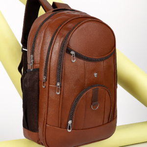 Premium Brown Faux Leather Backpack