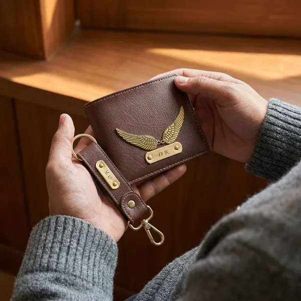 customised men's wallet and keychain